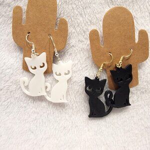 White and Black Cat Earrings